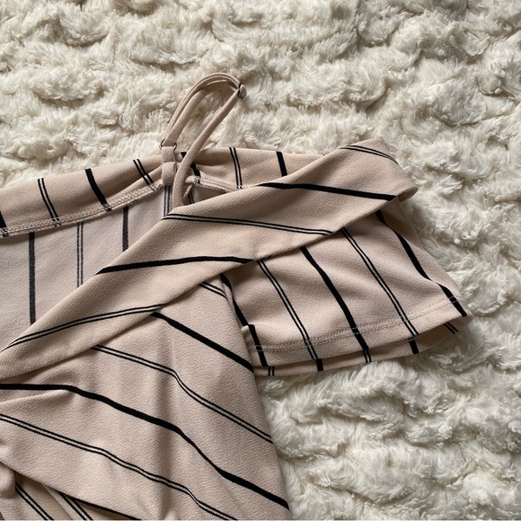 Express One Eleven Cold Shoulder Cream Striped Cropped Blouse - Picture 7 of 7